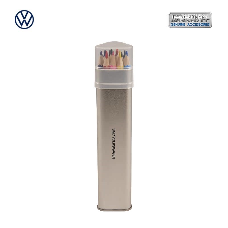 上汽大众色彩铅儿童画笔装美术学习用品手绘涂鸦颜色笔铁盒桶