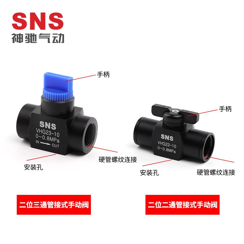sns神驰VHG22铝合金管接式气动快速手开关手动快插接头球门