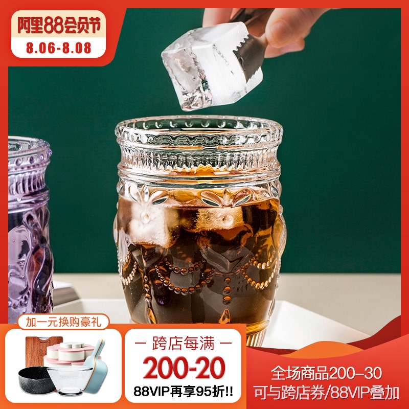 创意欧式宫廷复古玻璃杯家用潮流水杯果汁杯牛奶饮料杯威士忌酒杯