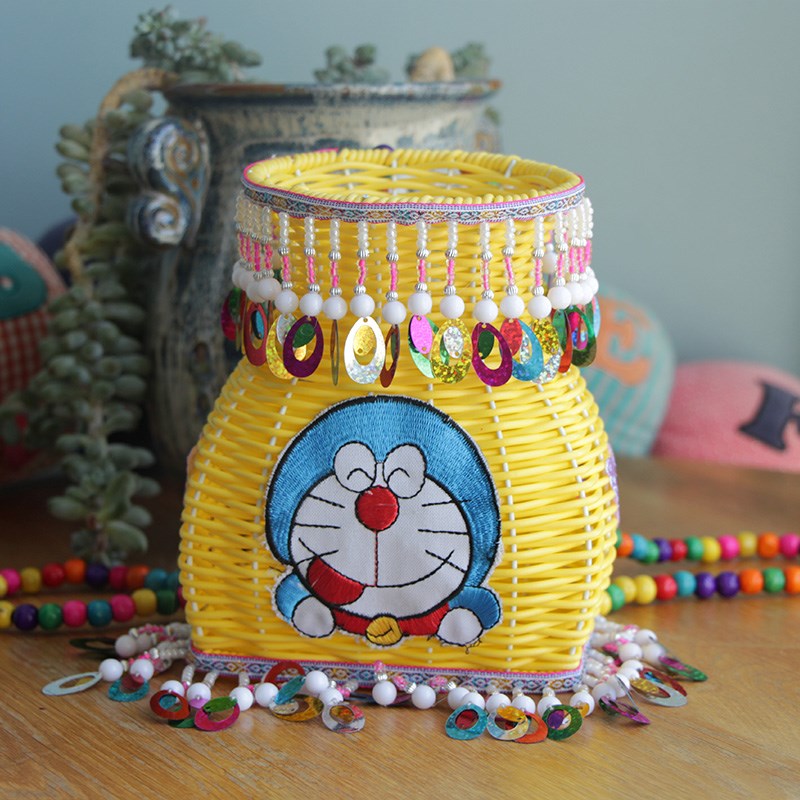 民族风手工儿童刺绣肩珠帘背篓舞蹈道具铃铛手工编织儿童小