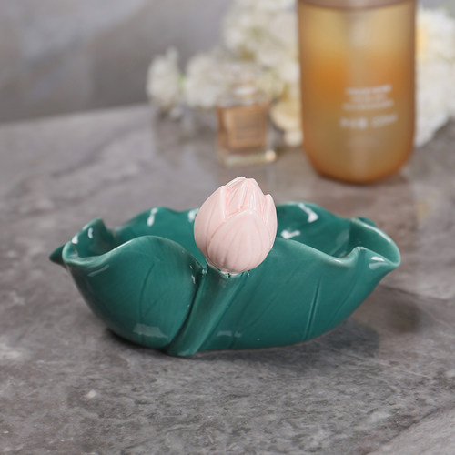 陶瓷荷叶肥皂盒卫生间浴室沥水皂碟托家用创意香皂盒置物桌面摆件