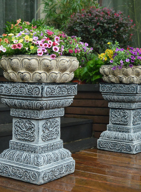 别墅大门口花园农家乐院子装饰人造石墩底座民宿庭院布置花柱摆件