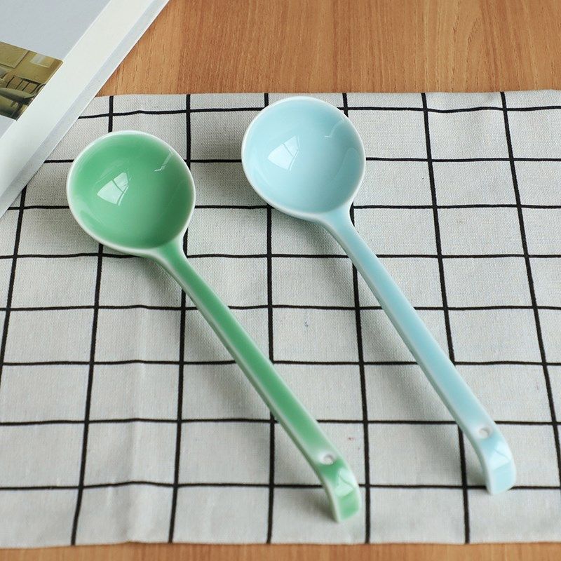 龙泉青瓷餐具创意粥勺家用陶瓷汤勺盛稀饭长柄勺子大号汤匙火锅店