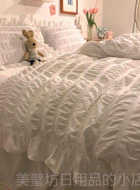 高档简约格子灰色四风套1.m韩版床裙花边件款学生8宿舍床上用品三