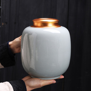 尚云品茶叶罐子陶瓷密封罐金属双盖密封自吸盖藏茶罐茶仓防潮家用