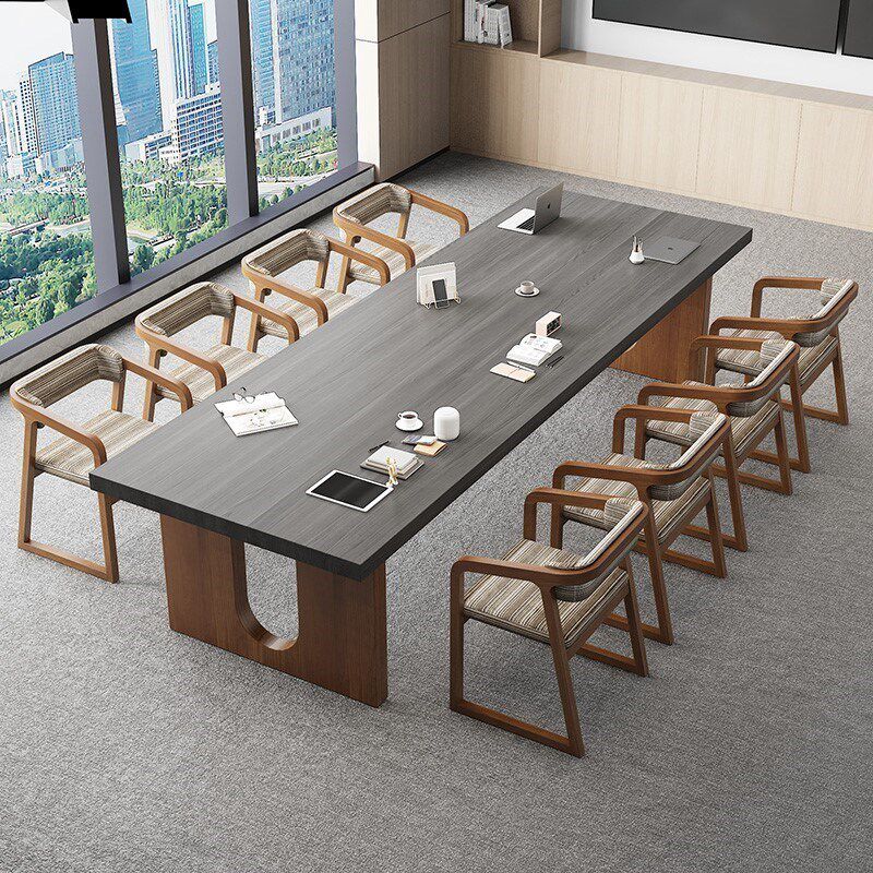 现代简约实木长条会议桌洽谈桌椅组合全原木家具接待桌现代工作台