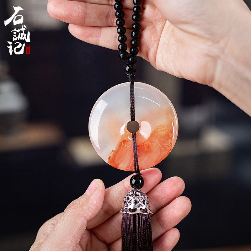 石诚记天然玉石平安扣汽车挂件平安符编织绳葫芦挂饰创意礼品定制