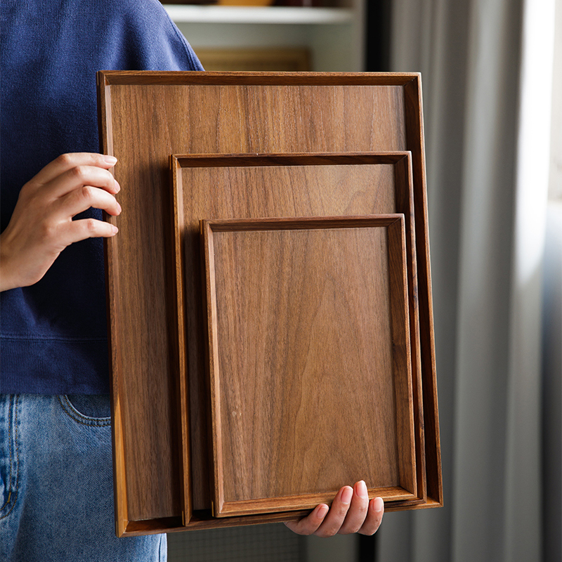 黑胡桃托盘木托盘正方形长方形实木家用茶盘餐具黑咖啡酒店质盘子