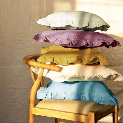 欧美宫廷风 水洗亚麻荷叶边抱枕套方枕套沙发床头靠垫套高端定制