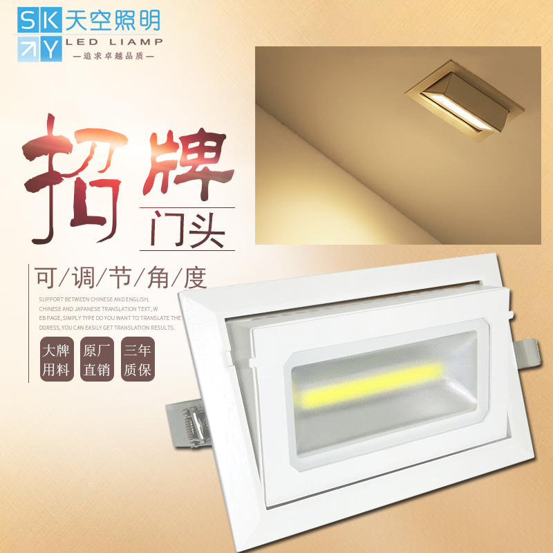 嵌入式双头投光灯LED白色方形可旋转调角度暗装筒灯象鼻门头射灯