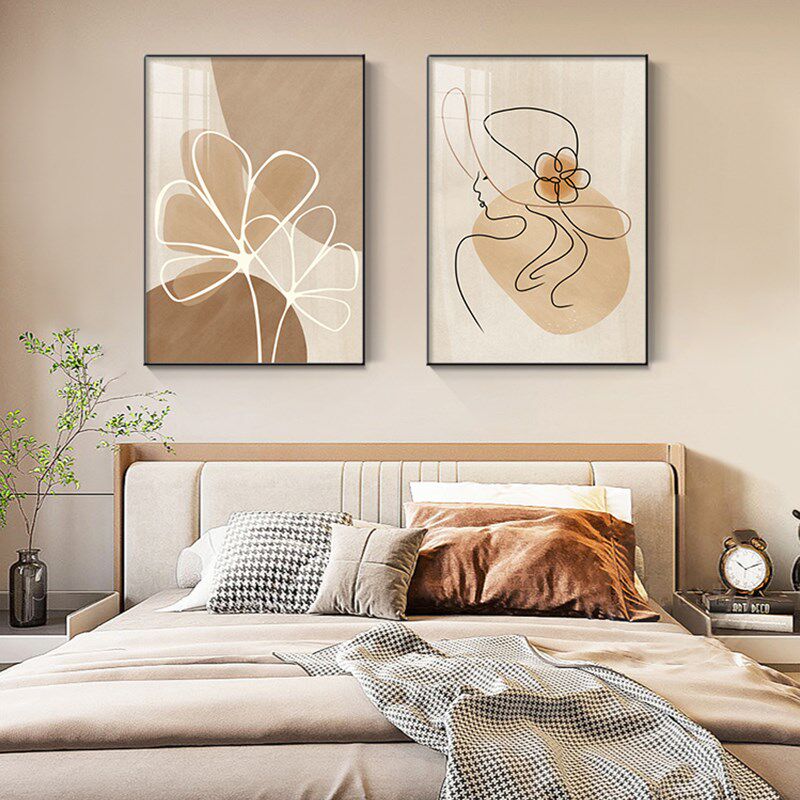 现代抽象卧室床头装饰画简约大气高级感横幅挂画主卧墙面壁画