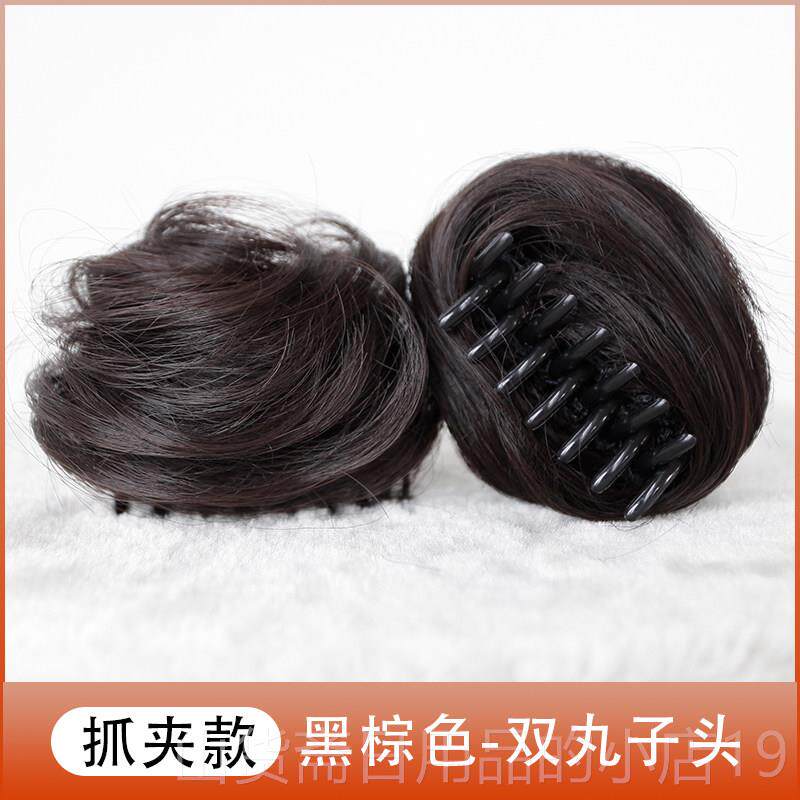 高档双丸头圈假发盘发器子女蓬松真发丸子头发饰哪咤头发发假圈花