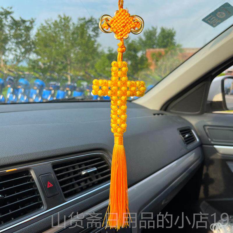 高档水晶手工原创十字挂架汽车后视镜挂饰车载车装品坠饰男女车内