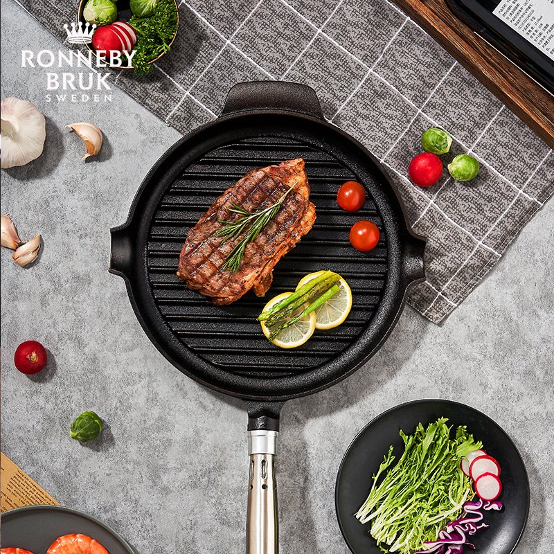 瑞徕德Ronneby Bruk瑞典铸铁条纹底专业牛排煎锅无涂层锅煎锅