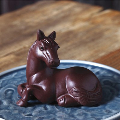 手工紫砂雕塑 茶盘摆件茶宠马 卧槽马 生肖茶虫精品可养小茶玩