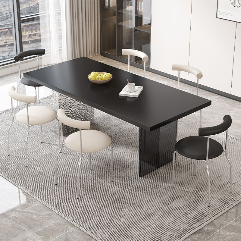 不锈钢压克力岩板餐桌悬浮餐桌椅小户型现代简约黑色餐桌