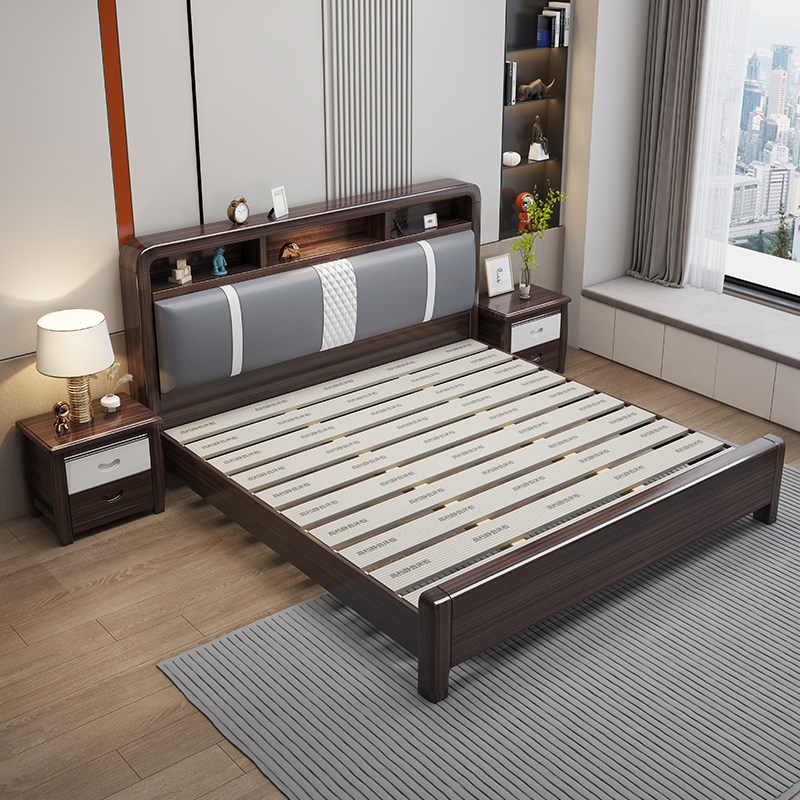 掌上明珠家具实木床紫金檀色现代中式简约皮靠软包1.8米人床1.5