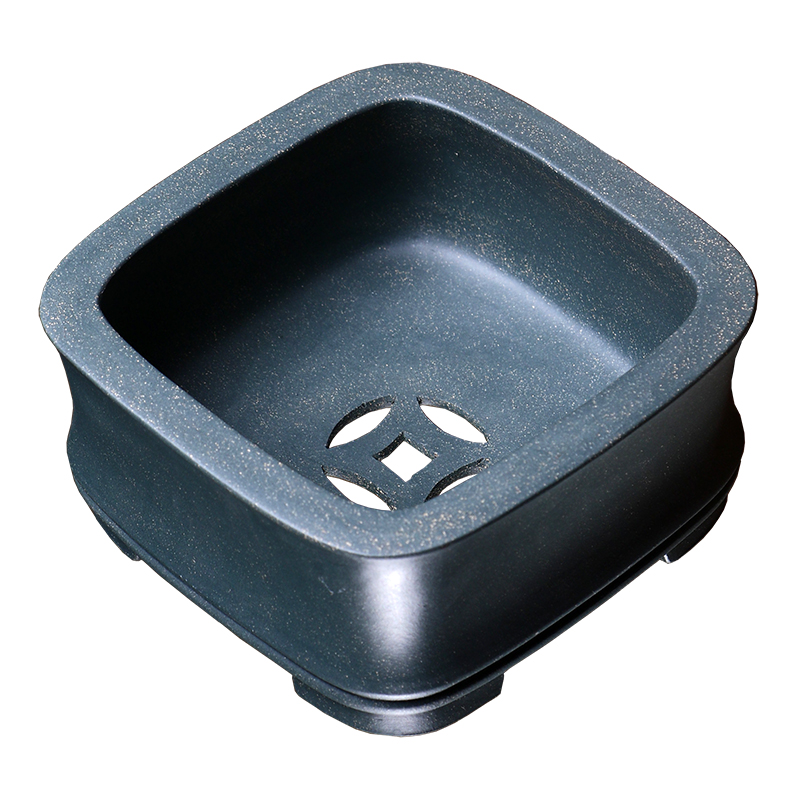 紫砂花盆盆景陶瓷绿植手工展览摆设种植透气精品盆栽墨绿泥四方盆