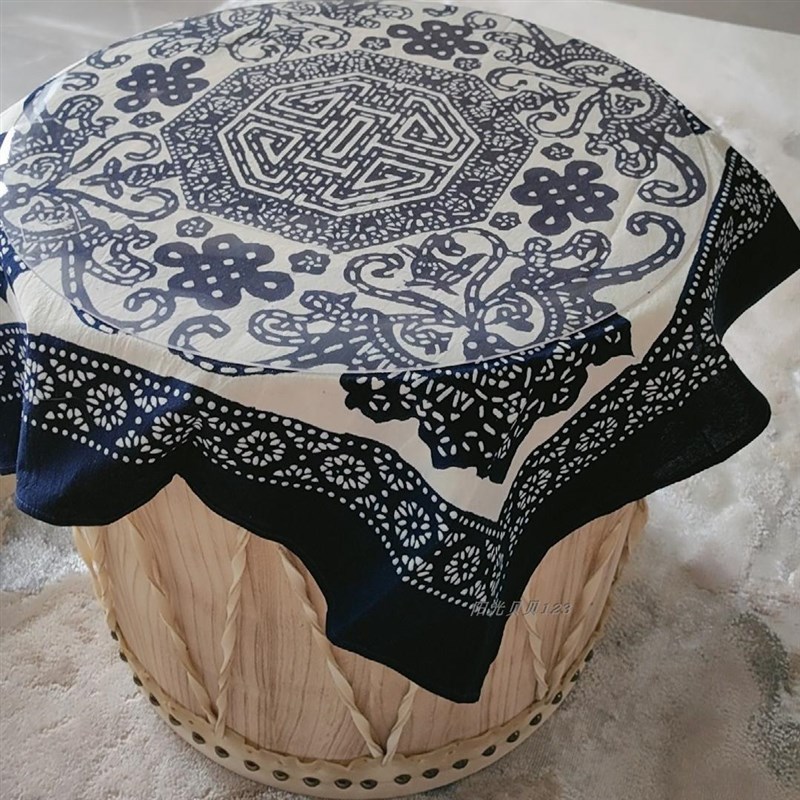 乌镇民族风蓝印四方巾 全棉盖巾青花瓷包袱皮 中餐厅桌布面印染