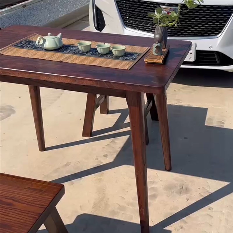 老榆木胡桃木餐桌小户型简约实木方桌家用长方形书桌木蜡油咖啡桌