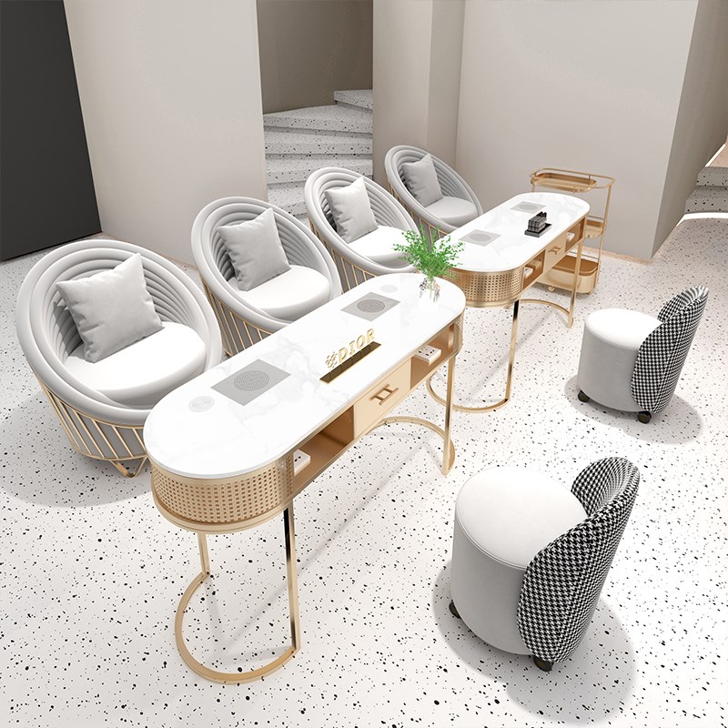 中闽芸尚吸尘器美甲桌椅装自带插座单三人美甲台全岩板桌子