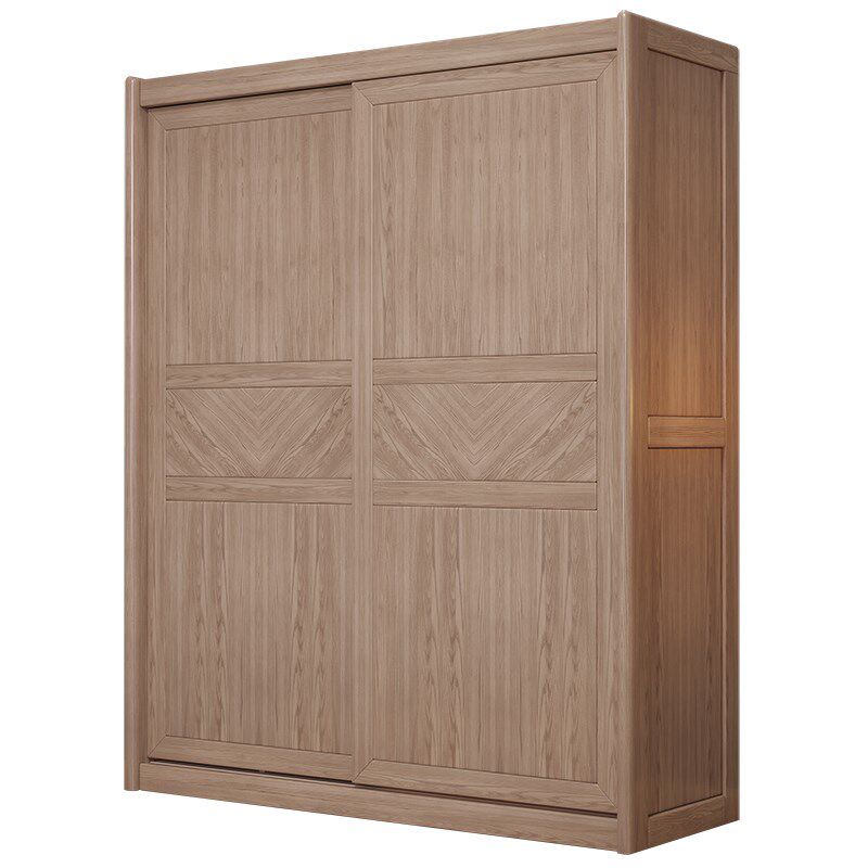 白蜡木推拉门衣柜 现代简约移门纯实木柜子 主卧室家用原木大衣橱