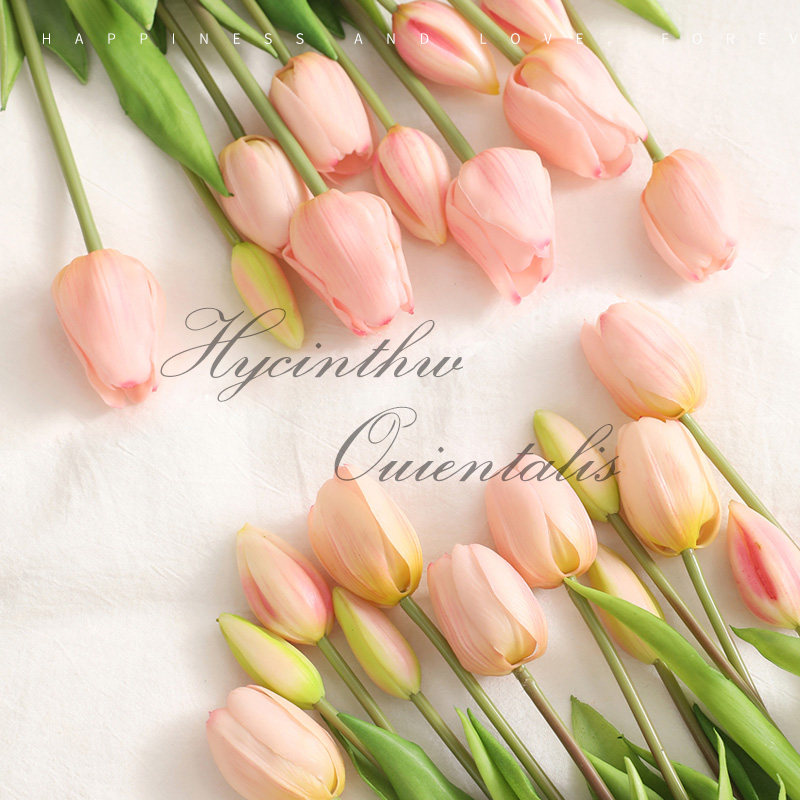 郁金香仿真花手感保湿花苞蕾PU把束假花带花瓶装饰软装摆设5枝价