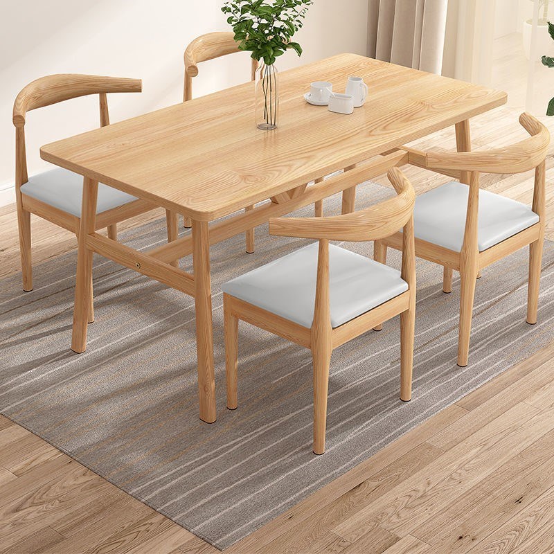 原木色餐桌长方形家用小户型吃饭桌小吃店快餐桌椅组合一桌四椅子