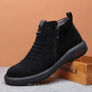 正品冬季男鞋真羊毛羊衬里加厚毛皮暖麂皮磨砂革男鞋休闲高帮棉棉