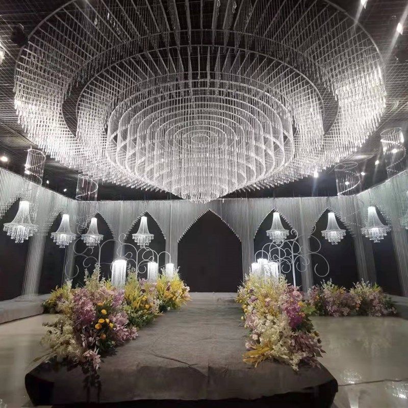 新款婚庆爱神之剑水晶悬吊式天花板圆环珠帘成品圆环装饰婚礼堂套
