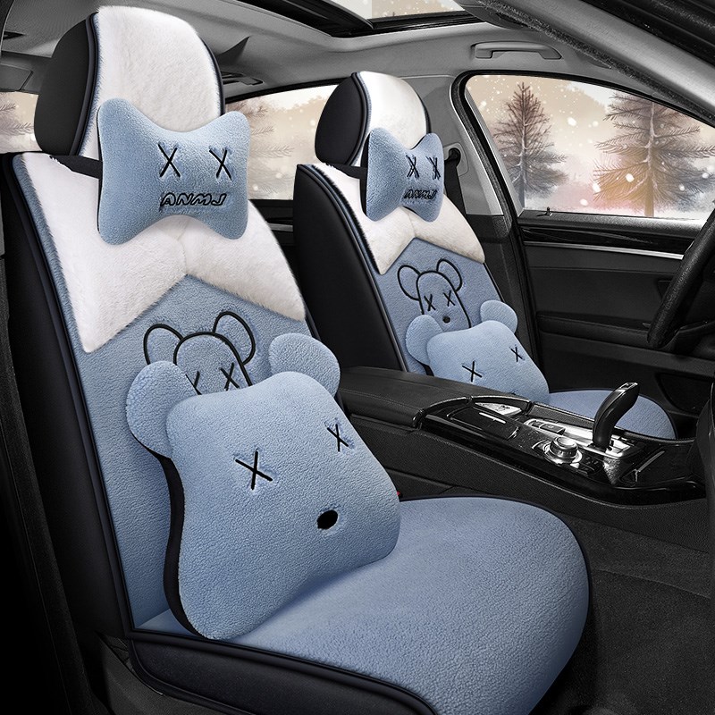 汽车坐垫冬季植绒短毛绒座垫冬天保暖免绑车用毛垫女车垫全包座