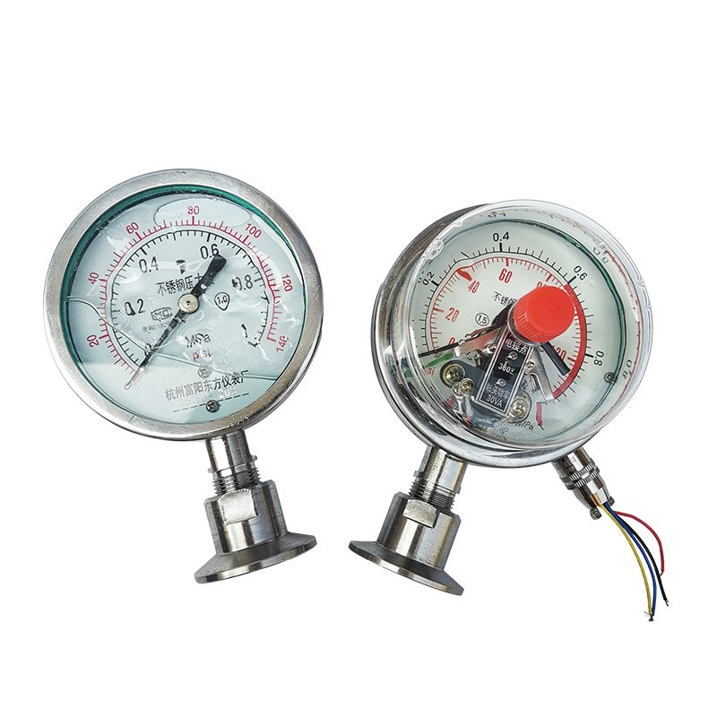 杭州富阳东方YTP-100BF耐震30不锈钢卫生卡盘快装卡箍压力表.5