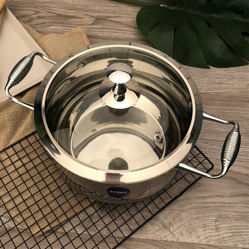 美达莱古尔加厚30食品级不锈钢锅家用复底汤锅带玻璃盖弧形202