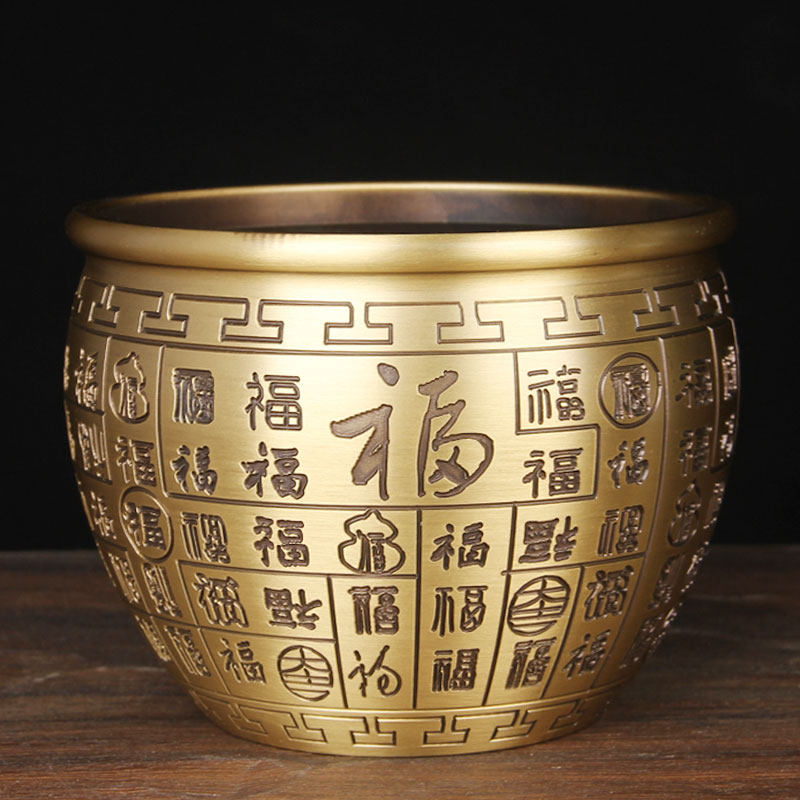 百福铜缸摆件 招字铜缸摆件 铜聚宝盆摆件 铜烟缸摆件