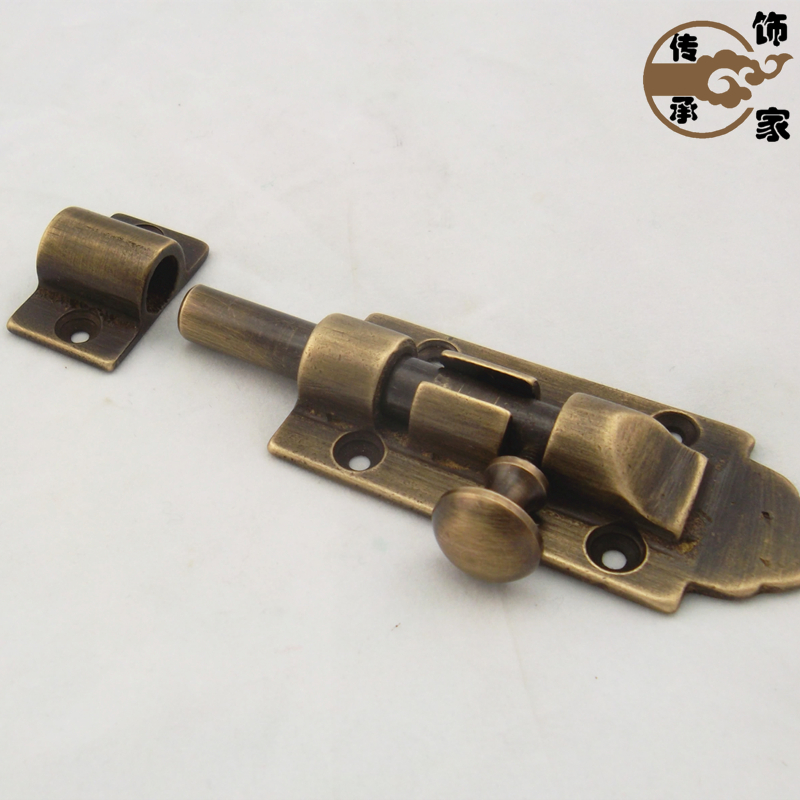 加厚明装中式插销仿古纯黄铜插销木门装配窗户插销锁门拴门扣