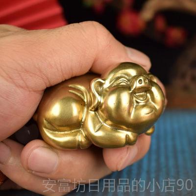 正品全黄笔实心生肖猪桌面礼小铜摆件男女手把件乐在其中文房镇纸