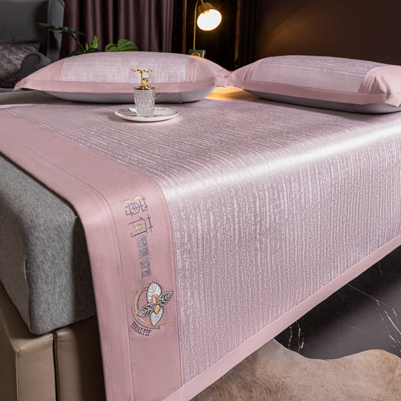 夏季粉色可水洗冰丝凉席三件套床笠款夏凉席家用双人透气折叠席子