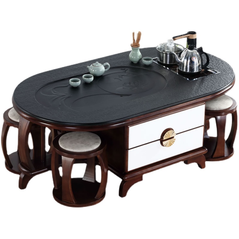 茶几桌客厅家用泡茶桌 阳台功夫茶几茶台一体圆形现代茶桌椅