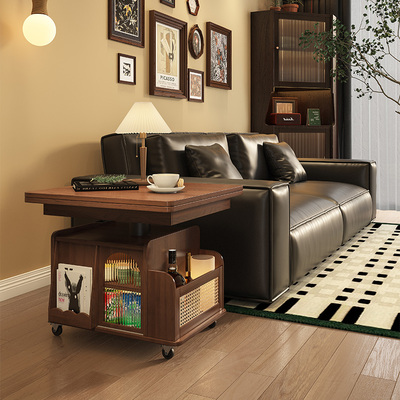 全实木升降茶几边几可移动推车茶桌折叠餐桌两用茶台客厅沙发边柜