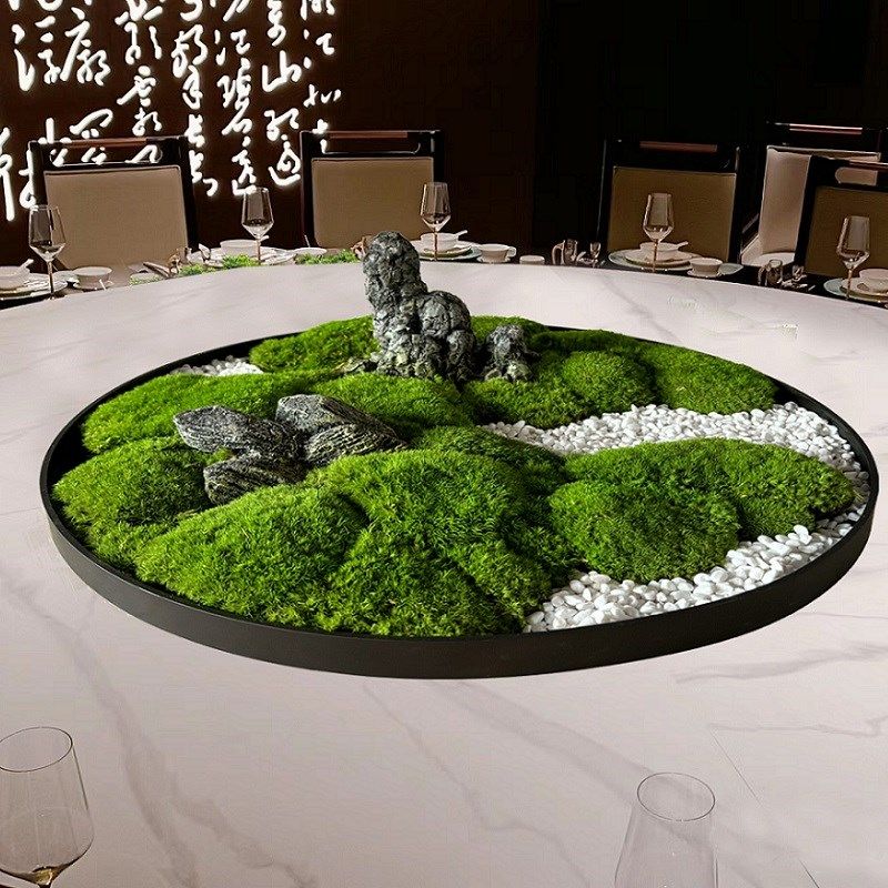 酒店餐桌花永生苔藓造景大圆桌中间转盘摆件装饰品微缩景观摆台