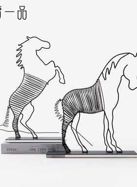 创意金属铁线马摆件客厅电视柜样板间酒店售楼处现代简约软装饰品