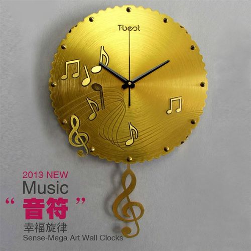 欧式3D金属艺术个性时尚创意客厅卧室餐厅音符石英挂钟静音时钟