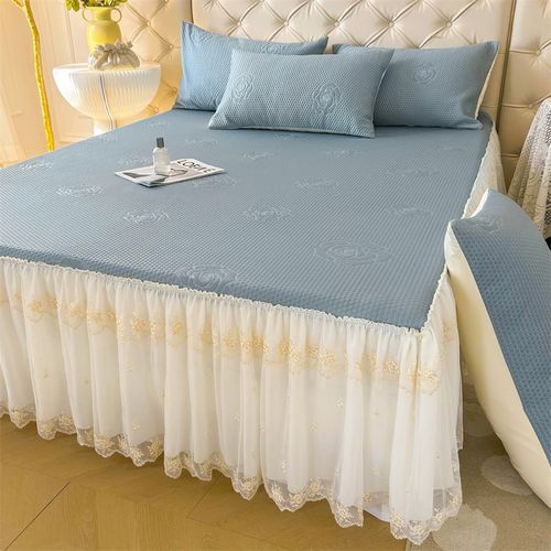 A类夏季凉席冰丝豆豆席床裙款三件套可机洗可折叠1.8米床空调软席