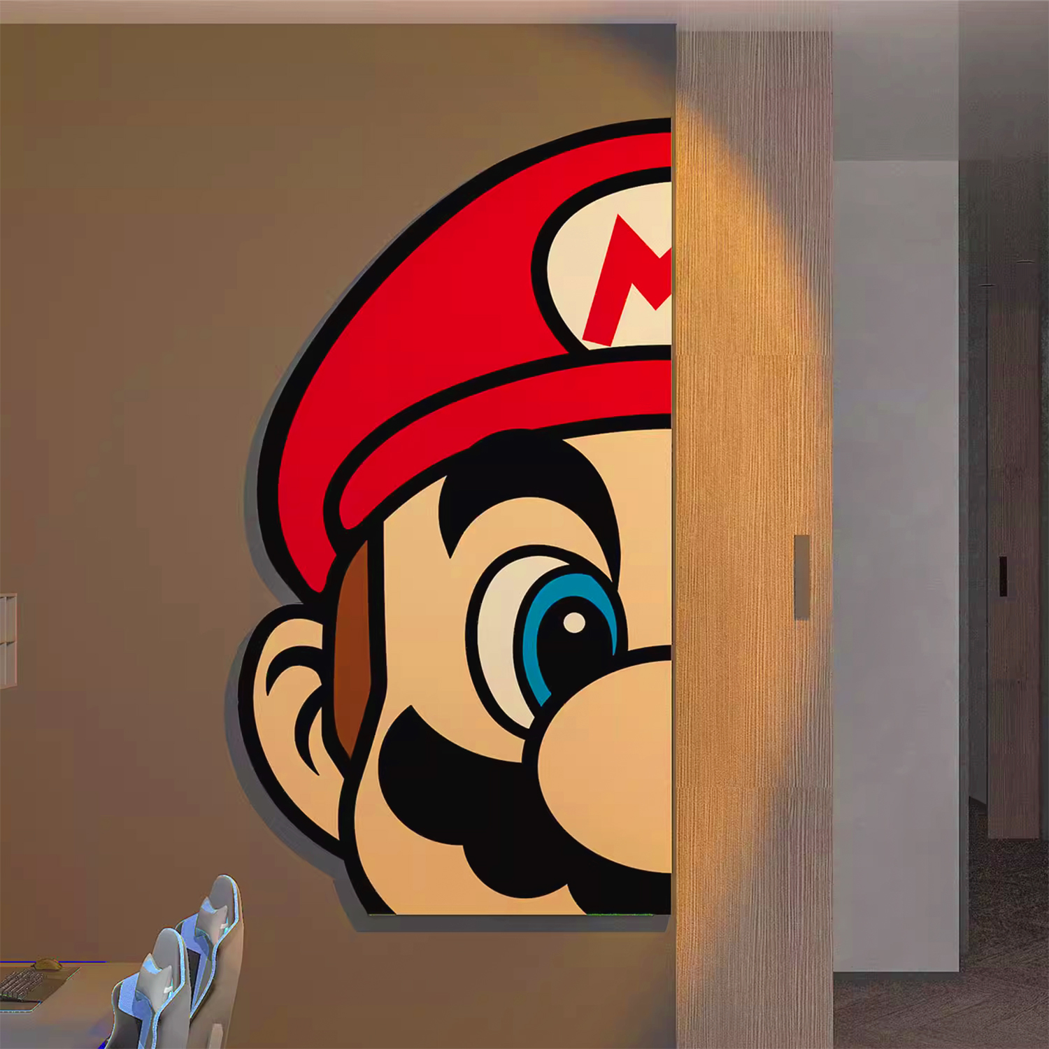 马里奥房间床头背景墙壁面布置装饰男孩卡通儿童卧室贴纸挂画玩具