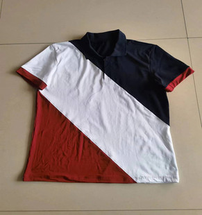 新款休闲翻领宽松夏季短袖校服中小学生白色拼接红色和深蓝色定做
