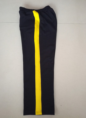 新品春秋季中学生深蓝色宽黄条校服运动裤宽松直筒休闲裤舒适定做
