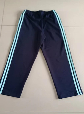 新款中小学生春秋深蓝色休闲裤拼接两道浅蓝杠宽松直筒校服长裤子