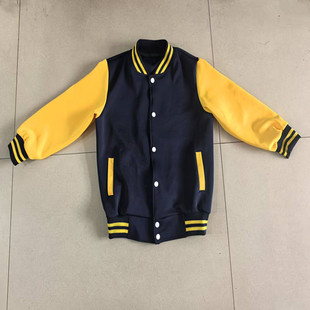 可定制中小学生春秋季新款黄色拼接深蓝色长袖上衣外套班服可定做