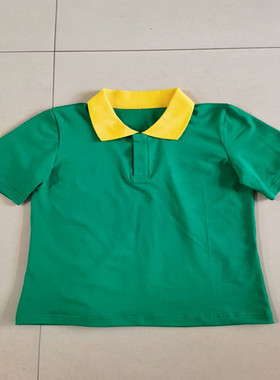 夏季薄款中小学生新款绿色纯棉短袖翻领校服休闲宽松短袖大码定做