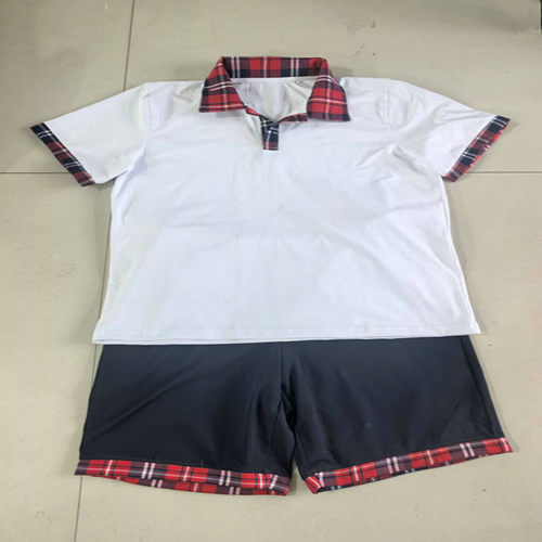 夏季薄款中小学生新款白色短袖拼接格子领字校服休闲宽松大码定做